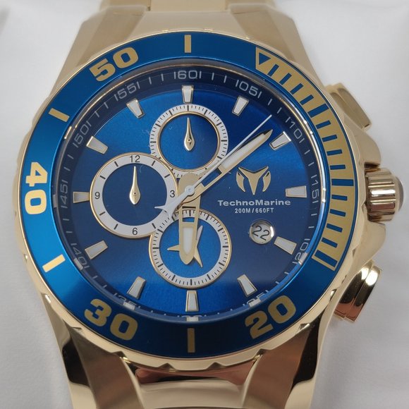 Technomarine Sea Manta Blue Dial Gold Tone Watch - Picture 1 of 6